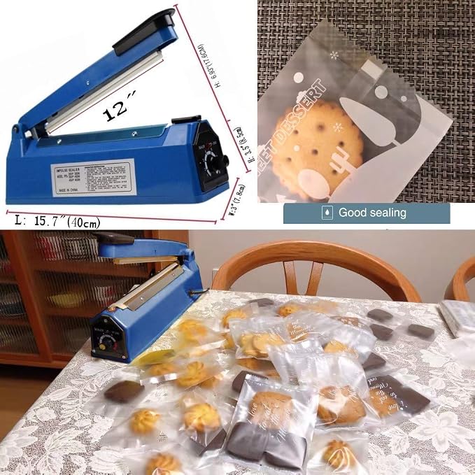 Impulse Heat Sealer Machine Manual Bags, 12 Inch, for Sealing Plastic/PE PP Bags with Extra Replace Element Grip