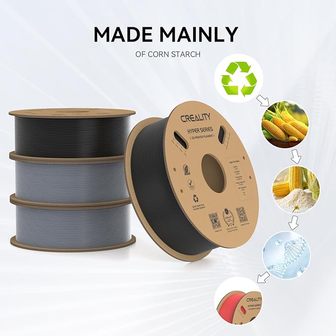 Creality Hyper PLA Filament 1.75mm, 30-600mm/s High Speed 3D Printer Filament, Dimensional Accuracy +/-0.02mm, Fit Most FDM 3D Printers, 4 Pack 1kg Spool(2.2lbs), Black & Grey
