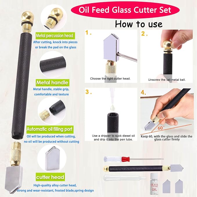 Glass Cutting Tool Kit with Tile Nipper, Glass Cutter,Running Pliers, Breaker Pliers, Replacement Blades, Storage Case for Stained Glass, Tiles, Mosaic, Mirrors