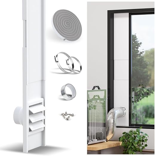 Flehomo Window Vent Kit for 3" and 4" Diameter Hose, Include Vent Cover with Self-Closing Flaps, Adjustable Window Vent Kit for Exhaust Hose of 3D Printer, Laser Engraver and Dryer