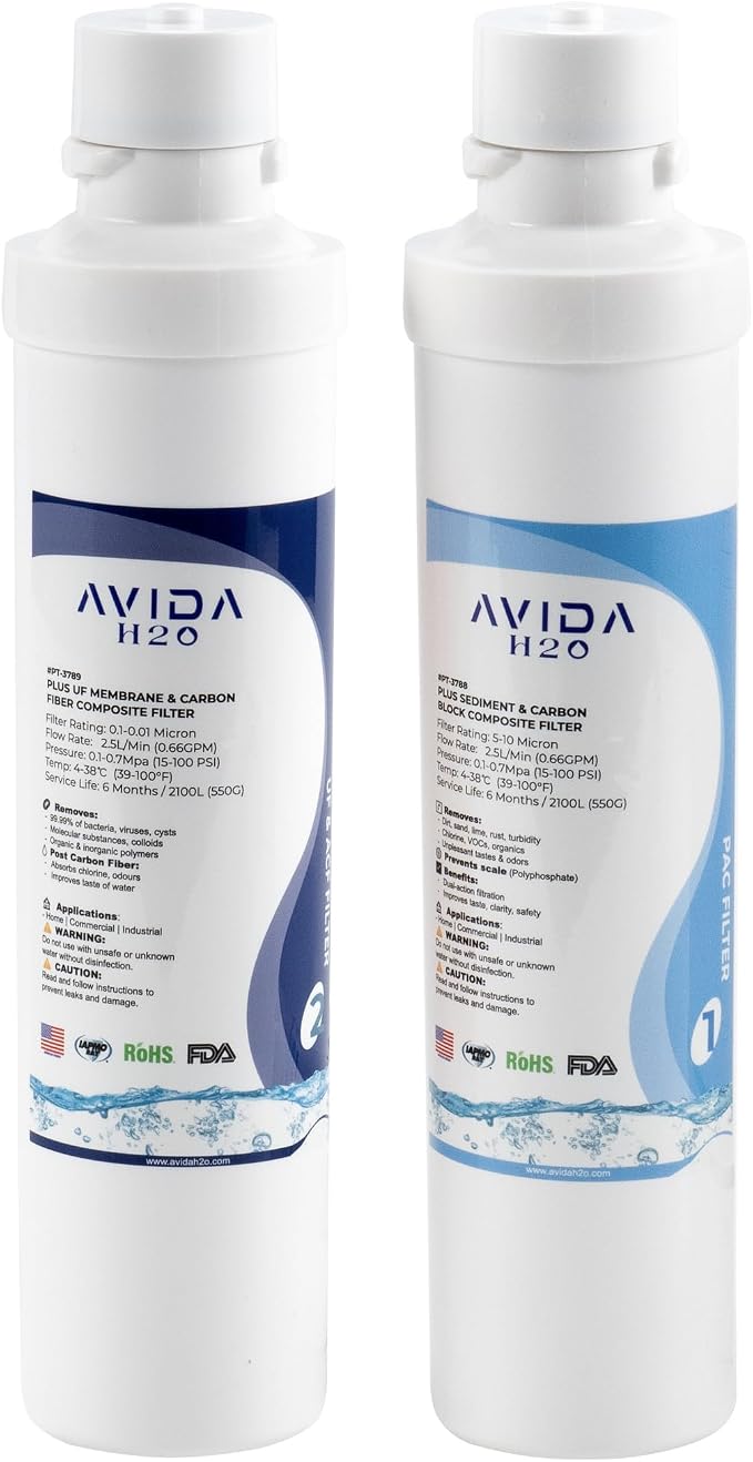 4-Stage Filtration Ultra Water Filter Replacement Cartridges – 2 Pack (PAC + UF & ACF) – 0.01 Micron Ultrafiltration + Activated Carbon – Reduces Chlorine for Better-Tasting Drinking Water