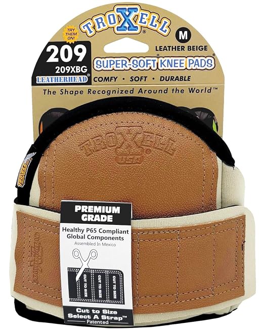 TROXELL USA - SuperSoft Beige Leatherhead Kneepads (Medium Size/Bagged in Pairs)