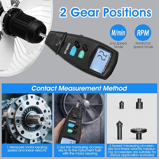 2-in-1 Digital RPM Tachometer Gauge, AIOMEST Non-Contact Laser Photo Tacómetro 2.5~99,999RPM, Contact Tester 0.5~19,999 RPM, RPM Meter for Engine, HVAC Motor, Drone propellor Speed