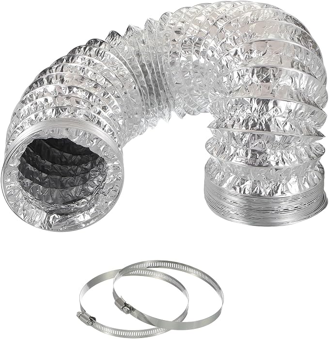 PATIKIL 8 Feet Dryer Vent Hose, 5 Inch Diameter Flexible Aluminum Ducting Flex Air Ducting Dryer Vent 2 Clamps Included for Heating Ventilation Air Conditioning, Silver