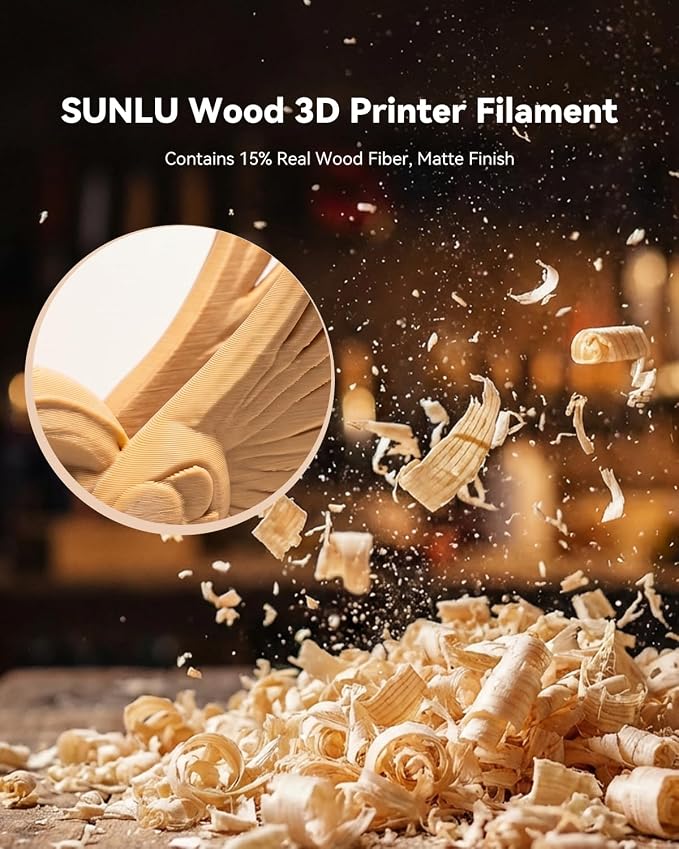 SUNLU Wood PLA Filament 1.75mm, Real Wood Fiber 3D Printer Filament, Natural Wood Texture & Scent, Clog-Free, Dimensional Accuracy +/- 0.02mm, 1kg Spool (2.2lbs), Fit Bambu Lab Printer, Maple