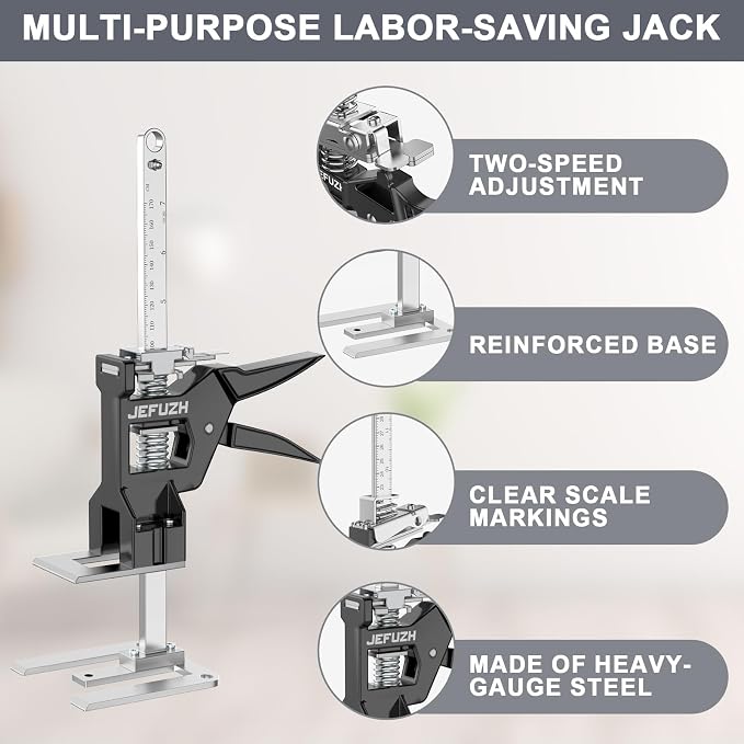 Labor Saving Arm Jack 2 Pack, 12 Inch Furniture Lifter with 440LB Capacity, Precise Descent Control for Slow/Fast Lifting, Furniture Jack for Door Positioning, Wall Tile Leveling, Sofa Moving