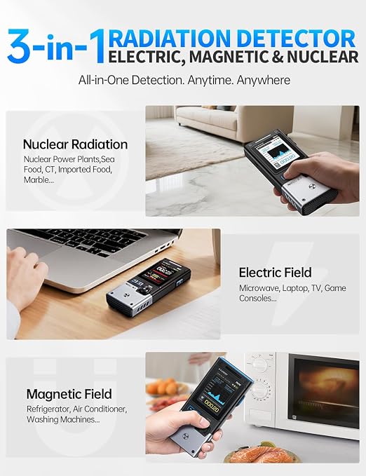 【Upgraded Version】FNRSI GC-03 Geiger Counter Nuclear Radiation Detector, Portable 3-in-1 Meter for Real-Time NR/EMF/EF Monitoring, w/Alarm, Color Screen, GM Tube (0.01μSv/h Range)