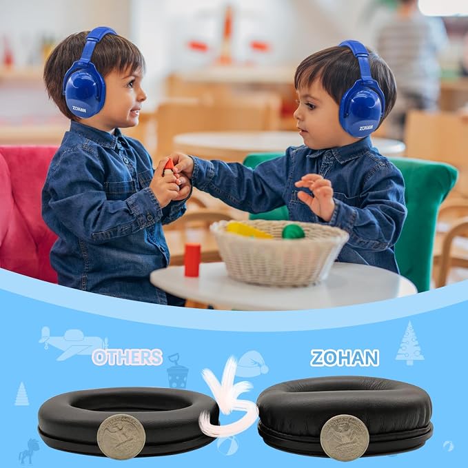 ZOHAN Kids Ear Protection 2 Pack, 25dB NRR Noise Cancelling Headphones for Kids, with Pillowy Pads, for Monster Truck, School, Autism, Sensory, Fireworks, Concerts, Events(Sapphire Blue+Sapphire Blue)