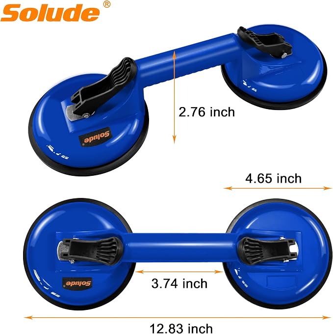 2 Pack Heavy Duty Vacuum Handle Suction Cups - Aluminium Glass Holder for Lifting Large Windows/Tiles/Mirrors/Granite/Floor Gap Fixer & Windshield Removal Tool, Blue