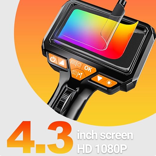 Two-Way Articulating Borescope with LED Light, Industrial Endoscope Camera with Articulated Probe, 4.3'' Screen, Scope Inspection Camera for Automotive Engine Inspect (6.5mm Probe)