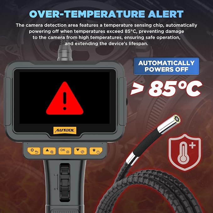 AUTOOL Two-Way 210°Articulating Borescope with Light Endoscope Camera | 6.25mm Lens IP67 Waterproof 1M Cable Photo Video Record