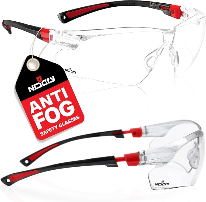 NoCry Clear Safety Glasses for Men and Women with Anti-Fog and Scratch Resistant Wrap Around Lenses, Adjustable Temples and Nose Pads — ANSI Z87 Certified Protective Eyewear with 100% UV Shielding