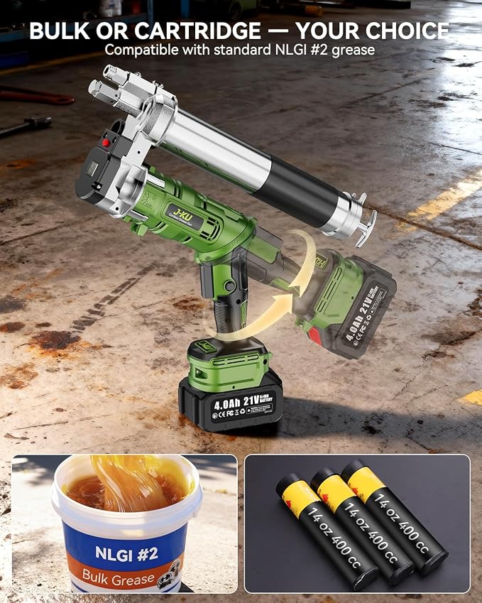 Electric Grease Gun with 2×4.0Ah Batteries: 2-in-1 Battery Powered Grease Gun w/ 12000 PSI 5.3 oz/min Flow, 39.4 Hose & 90° Coupler, Cordless Grease Gun Kit Gift for Car, Heavy Equipment Maintenance