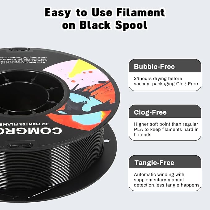 Comgrow PETG 3D Printer Filament 1.75mm, High Precision and Tough 3D Printer Filament, Dimensional Accuracy +/- 0.02 mm Black/White/Grey/Light Blue/Reddish Brown/Red/Yellow/Coffee/Purple/Pine Green