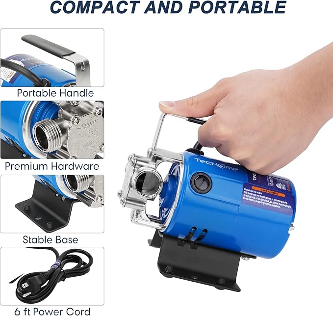 TecHome Water Pump Water Transfer Pump, 115V 1/10HP 330GPH Water Hose Pump, with Suction Hose Kit.