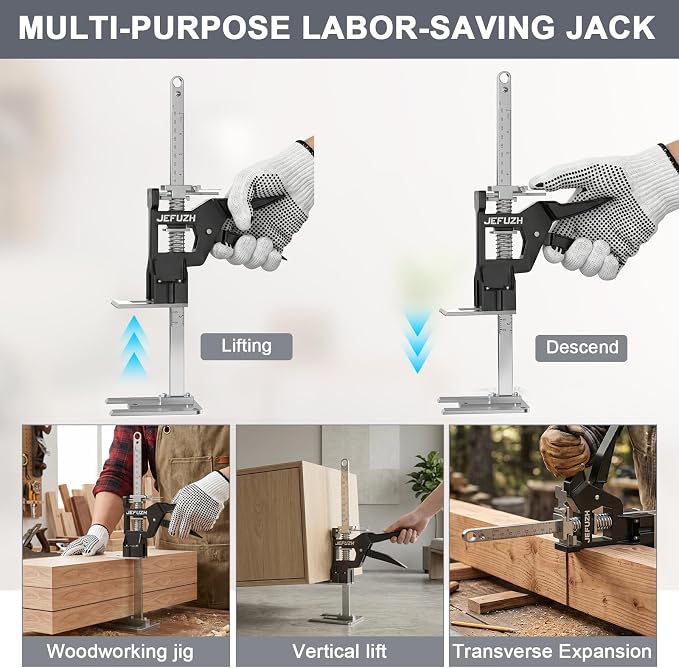Labor Saving Arm Jack 2 Pack, 12 Inch Furniture Lifter with 440LB Capacity, Precise Descent Control for Slow/Fast Lifting, Furniture Jack for Door Positioning, Wall Tile Leveling, Sofa Moving