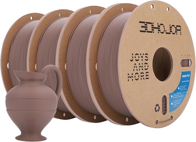 3DHoJor Matte PLA Filament 1.75mm, Upgrade 1kg*4 Bundle Cardboard Spool PLA Filament 1.75 PLA 3D Printing Filament, Print with Most 3D Printers 3D Filament-Brown