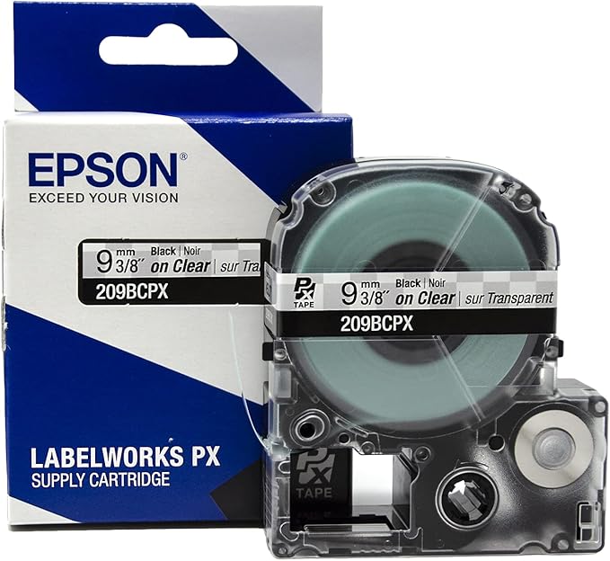 LABELWORKS Epson LW-PX300 Industrial Label Maker & 209BCPX Genuine PET (Polyester) Tape Cartridge - Black on Clear Label Maker Tape - 3/8" (9MM) Wide, 30'