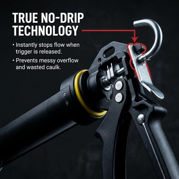 Heavy Duty Caulking Gun | 12:1 Manual Caulk Gun | 10oz Cartridges 300ml | No Drip Professional Calking for Painters, DIYers, Automotive, Contractors