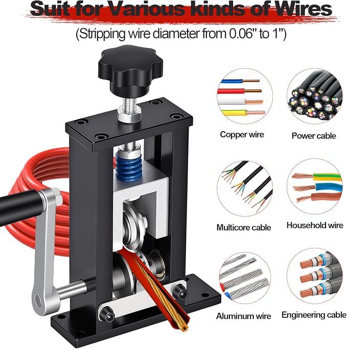 Trivd Frol Manual Wire Stripping Machine Gauge Wire 0.06"-1", Scrapping Copper Wire Peeler Machine, Drill Powered/Hand Crank Dual-drive Wire Stripper Tool for Scrap Copper Recycling & DIY etc.