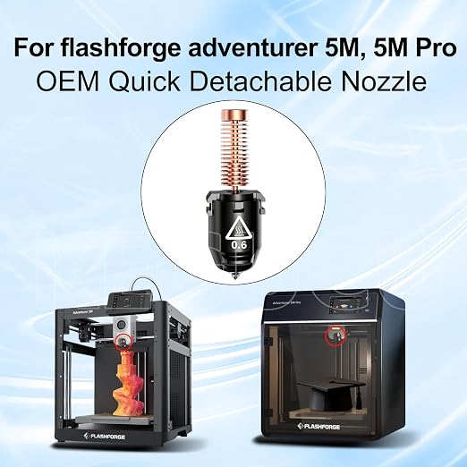 1 PK Original 0.6mm AD5M Nozzle for Flashforge AD5M/AD5M Pro, High Flow Rate for Faster Printing,Wear-Resistant for Abrasive Filaments Like Carbon Fiber,Durable & Quick-Change Design AD5M Accessories