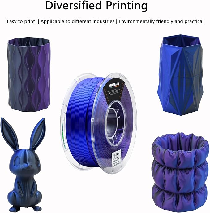 Silk Triple-Color PLA Filament 1.75mm Black-Blue-Purple, ±0.03mm Precision, 1kg Spool (2.2 lbs), Smooth Multi-Tone Gradient PLA, Neatly Wound & Compatible with Most 3D Printers