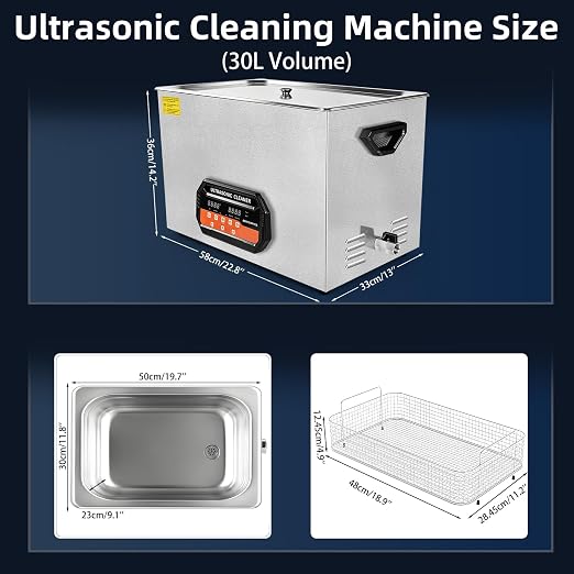 Ultrasonic Cleaner 30L 600W Digital Ultrasonic Cleaning Machine with Upgraded Degassing & Gentle Mode, 40kHz, with Heater & Timer for Tools, Jewelry, Watches, Glasses, Dentures, Small Parts