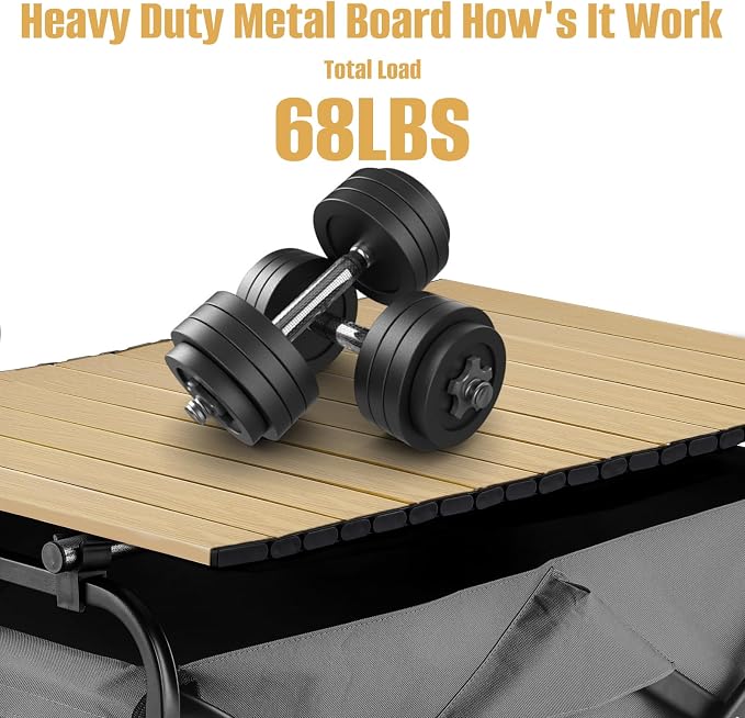 Metal Tabletop Board for Wagons Cart,Foldable Table 34"×21" | Heavy Duty for Wagon, Alloy Board with Load Capacity 68LBS, Camping Essential and Gear for Outdoor Party (Khaki)