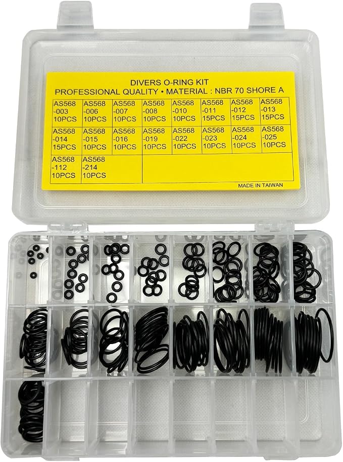Scuba Choice Scuba Diving O-Ring Kit with Brass Pick - 200-Piece Set for Dive Gear Maintenance, Durable Black O-Rings, Compact and Reliable Tool for Divers