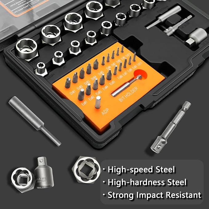 Coobeast 41Pcs Bolt Extractor Kit and Small Screw Extractor Set, Ez Out Bolt Extractor Tool with 5Pcs Compatible Adapter for Stripped Screw, Broken Nut and Damaged Bolt Remove