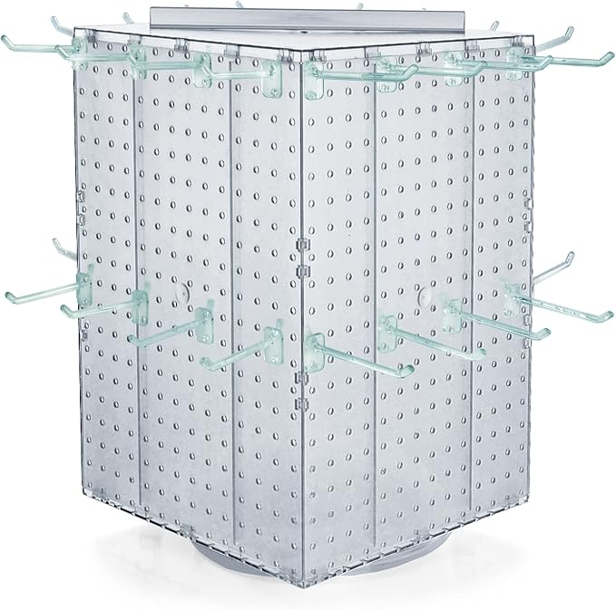 Azar Displays 701414-CLR-4C32 Rotating Countertop Display Kit with Peg Hooks Included, 14 Inches Wide x 14 Inches Deep x 20 Inches High, Pegboard Spinner Organizer, Clear