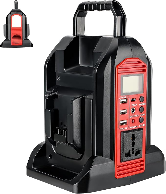 Power Inverter Compatible with Milwauke 18V Battery, 350W Power Supply Inverter Outdoor Generators Converter DC 20V to AC 110V ~120V with AC Outlet &USB Port&Type-C Port& LED Light