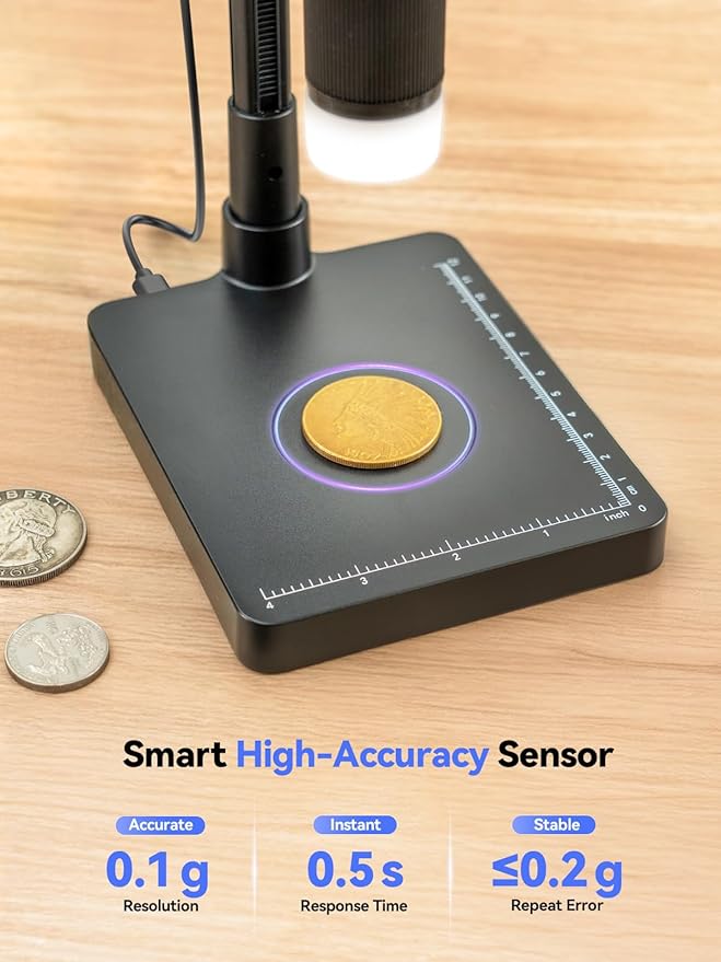 TOMLOV DM4W Microscope with Weighing Scale: 4.3" Digital Coin Microscope with Screen, Error Coin Magnifier with Lights, Weight Scale for Collectors, Jeweler, Students, Compatible with Windows/Mac
