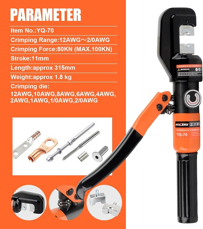 HZLZRZ Hydraulic Crimping Tool and Battery Cable Crimper Tool, Cable Cutter(2/0), Wire Crimping Tool Battery Range 12AWG-2/0AWG, 9 Pairs Of Dies For Electrical Terminal Wire Tool Kit