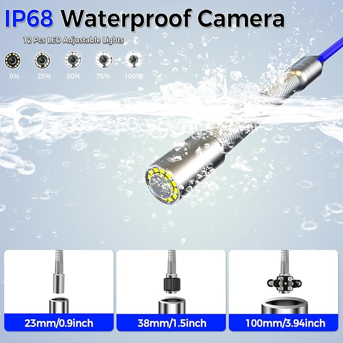 Sewer Pipe Inspection Camera, 4.3'' IPS Monitor with 32GB TF Card DVR, IP68 1080P Camera 100FT Fiberglass Cable, 8500mAh Battery Night Vision, for Home/Contractor/Plumber (66FT)
