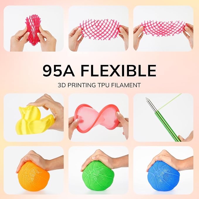 AMOLEN 95A TPU 3D Printer Filament 1.75mm, High Hardness & Resilience TPU Transparent Orange Filament, 1KG Flexible 3D Filament, Dimensional Accuracy +/- 0.02mm, Suitable for Most FDM 3D Printers