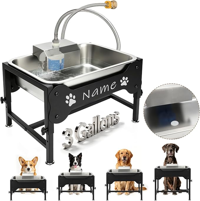 YUEPET 3Gal Automatic Dog Water Bowl Dispenser for Large Dogs, Height Adjustable Elevated Dog Water Bowl, Stainless Steel Pet Waterer with Float Valve, Outdoor Non-slip Water Bowl for Dogs Sheep Goats