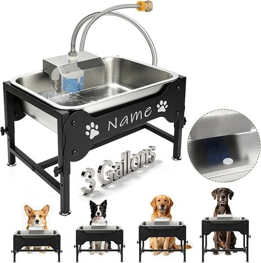YUEPET 3Gal Automatic Dog Water Bowl Dispenser for Large Dogs, Height Adjustable Elevated Dog Water Bowl, Stainless Steel Pet Waterer with Float Valve, Outdoor Non-slip Water Bowl for Dogs Sheep Goats