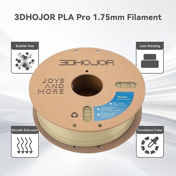 3DHoJor PLA Pro (PLA+) Filament 1.75mm, 3D Printer Filament, Cardboard Spool, Dimensional Accuracy +/- 0.03 mm - Bone White, 1kg