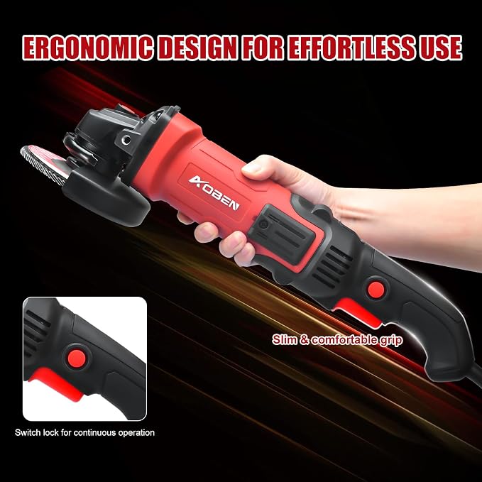 AOBEN 1200W Angle Grinder 4-1/2 inch | 10Amp, 11000 RPM, 7-Speed Corded Power Electric Cut off Tool with Switch Lock | for Heavy Duty Work & Metal Cutting, Grinding & Polishing