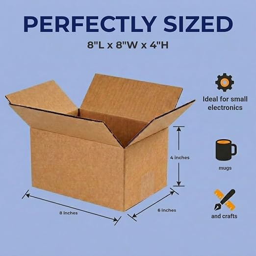 BOX USA Small Shipping Boxes 8"L x 8"W x 4"H (25-Pack) - Small Corrugated Cardboard Packaging Boxes for Shipping, Packing, Moving, and Storage at Home, Office, or Business