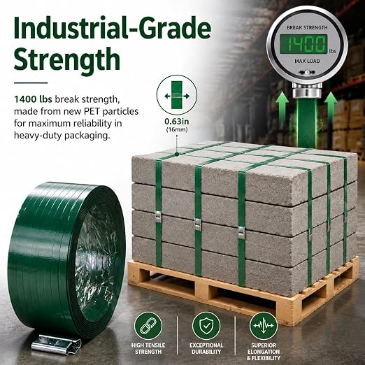 Pallet Packaging Banding Strapping Kit with 1000ft 5/8'' Polyester (PET) Strapping and 100Pc Metal Seals