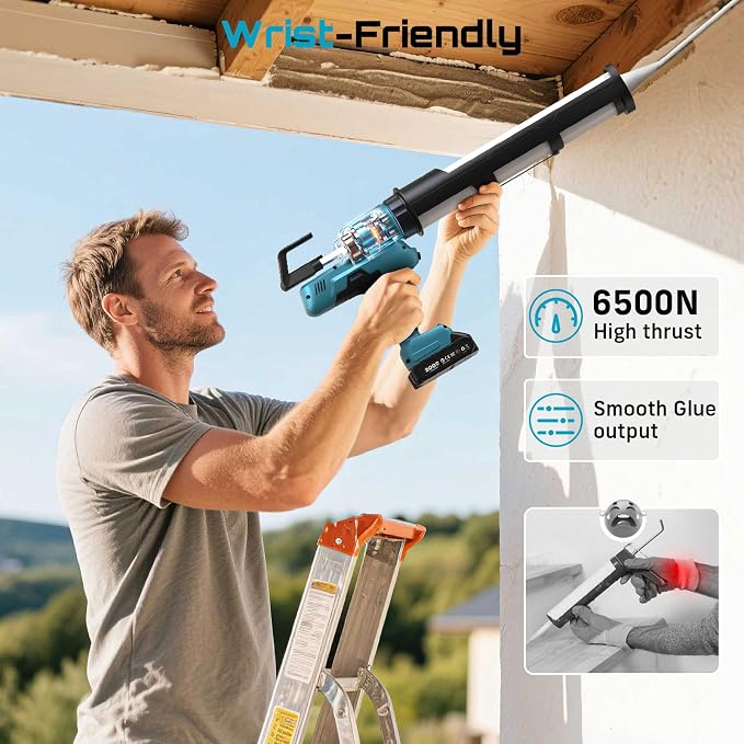 SEESII Electric Caulking Gun 29oz, Cordless Caulk Gun with 2x 2000mAh Battery, Stepless Speed, Anti-Drip, Led Light, Battery Powered Caulking Gun for Filling, Sealing