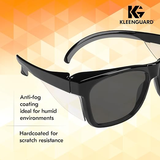 KleenGuard™ V30 Maverick™ Safety Glasses (56569), Smoke Lenses with KleenVision™ Anti-Fog coating, Black Frame, Carrying Case, Unisex Sunglasses for Men and Women