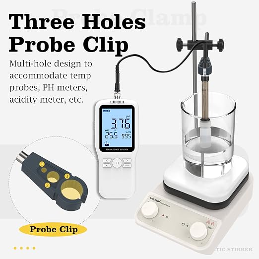 LAB FISH HS6 Magnetic Stirrer Hot Plate, 260℃ 200-1500RPM | 5.2 inch square ceramic hot plate, 3L, knob speed control, with stand & stir bar for lab heating & mixing