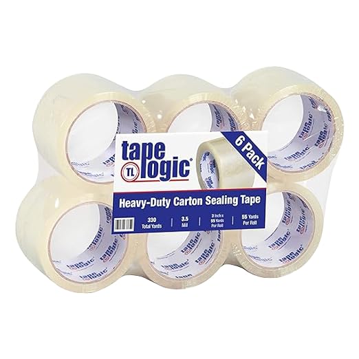 Tape Logic Packing Tape (6-Rolls), 3" x 55 yd - Industrial Strength Packaging Tape Refill for Shipping, Moving, Order Fulfillment, Acrylic 3.5 Mil