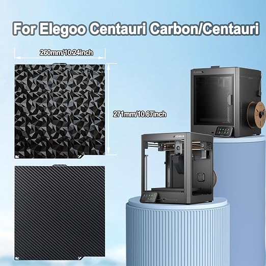 260x271mm PEO PET Build Plate Double Sided Smooth Diamond and Carbon Fiber Heated Print Bed Flexible Platform Print Plate for Elegoo Centauri Carbon 2/Centauri Carbon 3D Printer