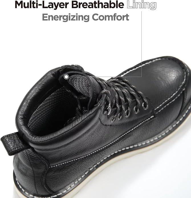 SUREWAY Mens 6" Heavy Duty Waterproof Work Boots - Composite Toe, EH Construction Industrial Safety Leather Boots, Lace Up Moc Toe, Oil/Slip Resistant Comfortable Outsole