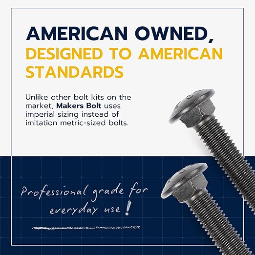 3/8" x 4-1/2" (25 Pack) Black Carriage Bolt Kit, Grade 307A, Ceramic Coated for Exterior Use, 2X Rust Resistance of Galvanized by Makers Bolt