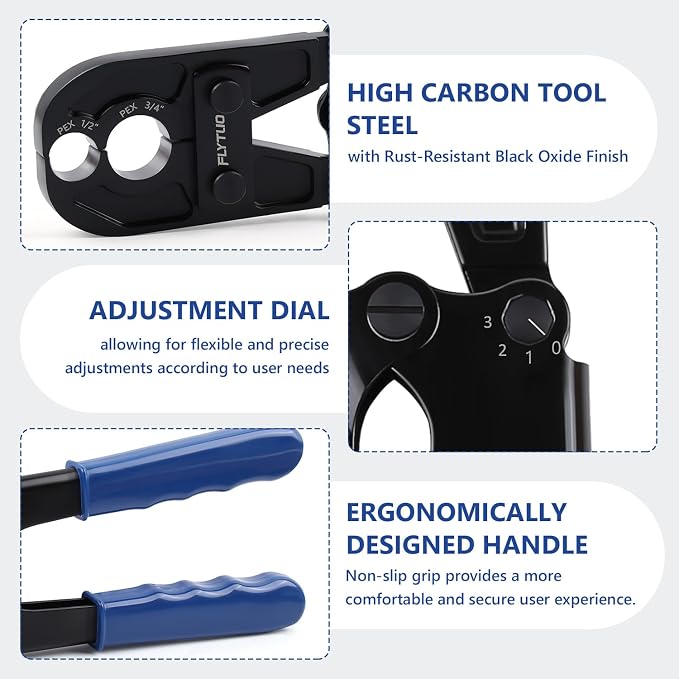 1/2" & 3/4" Combo PEX Crimping Tool for Copper Crimp Rings | with Go/No-Go Gauge, ASTM F1807 Standard Compliant